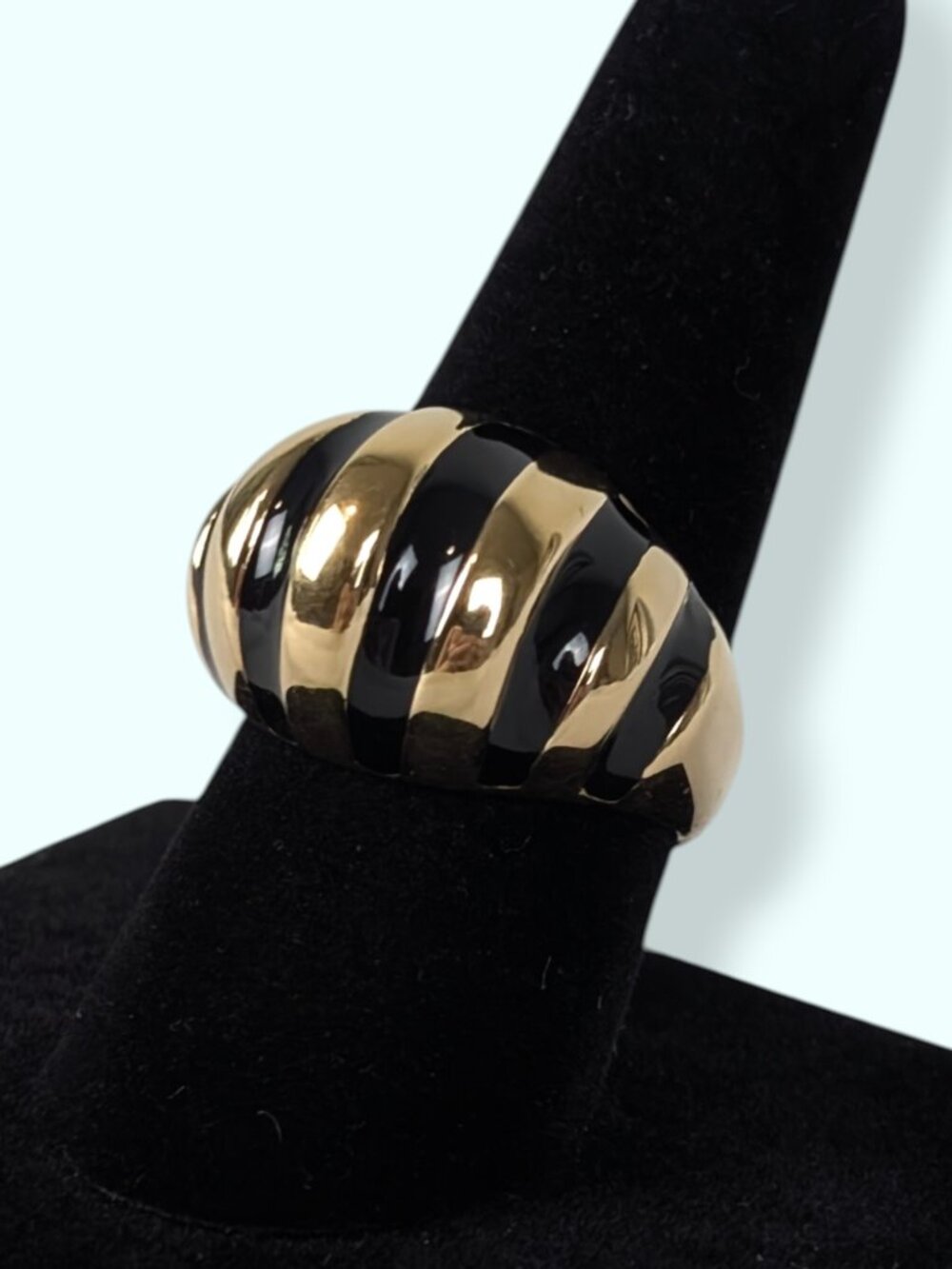 Black Enamel Stripe Puffy Costume Ring